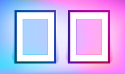 Poster - Two blank image frames. 3d vector banner with holographic effect