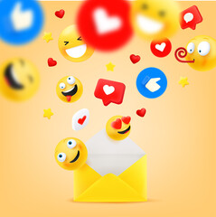 Aufkleber - Open envelope with flying icons. Social network communication concept. 3d vector illustration