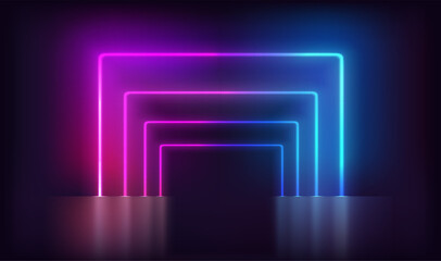 Poster - Wide neon glowing gates on dark background. Template for design