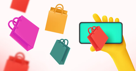 Aufkleber - Mobile application for online shopping. 3d vector concept