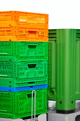 Aufkleber - Colorful plastic boxes isolated on white background, logistic concept