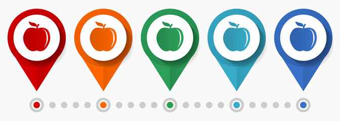 Leinwandbilder - Apple, fruit concept vector icon set, flat design pointers, infographic template