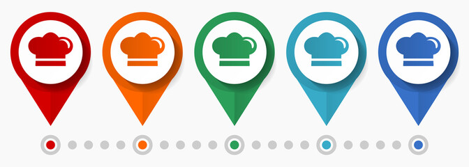 Leinwandbilder - Chef, kitchen, restaurant concept vector icon set, flat design pointers, infographic template