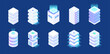 © Andrii - Server isometric set or Hardware Equipment. Datacenter storage room object. Computer database towers.