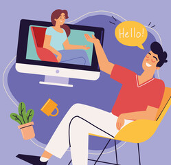 Canvas Print - guy in video meeting