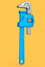 Adjustable Pipe Wrench, Spanner Or Plumbing Tool Isolated On Yellow Background.