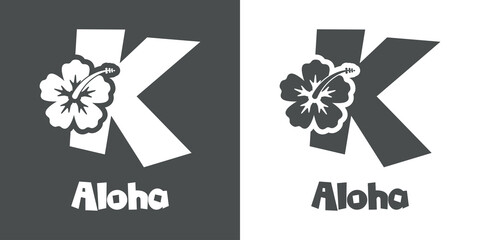 Canvas Print - Logotipo texto Aloha con letra K en tipografía tiki con silueta de flor de hibisco en fondo gris y fondo blanco	