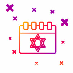 Poster - Color line Jewish calendar with star of david icon isolated on white background. Hanukkah calendar day. Gradient random dynamic shapes. Vector