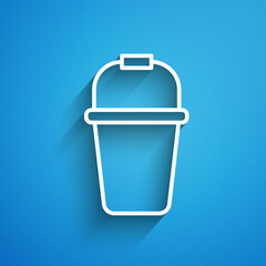 Poster - White line Bucket icon isolated on blue background. Long shadow. Vector