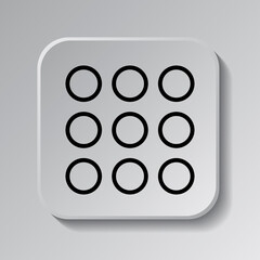 Menu simple icon, vector. Flat desing. Black icon on square button with shadow. Grey background.ai