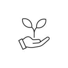 Hand Holding Plant Icon. Environmental Protection. High Quality Black Vector Illustration.
