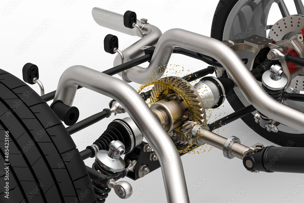 Car differential with oil splash. Rear drive axle with differential ...