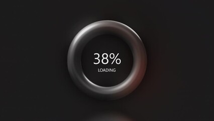 Poster - Black background. Motion. An abstraction in which there is a ring and where percentages run in bright blue and orange shades and the words LOADING inside this ring are written.