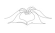 Two hands making heart sign continuous line drawing. Valentine's day vector illustration.