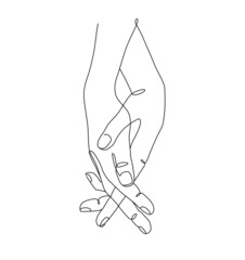 Wall Mural - one line drawn holding hands. valentine's day vector illustration.
