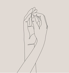 Wall Mural - one line drawn holding hands. valentine's day vector illustration.