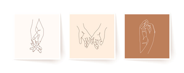 Wall Mural - set of one line holding hands. valentine's day vector illustration.