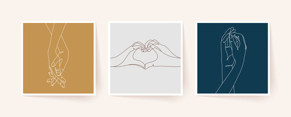 Wall Mural - set of one line holding hands. valentine's day vector illustration.