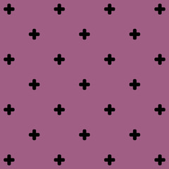 Aufkleber - Pattern of black geometric shapes in retro, memphis 80s 90s style. Crosses shapes on pink background. Vintage abstract background
