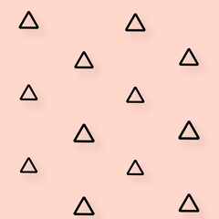 Aufkleber - Pattern of black geometric shapes in retro, memphis 80s 90s style. Triangles shapes on pink background. Vintage abstract background