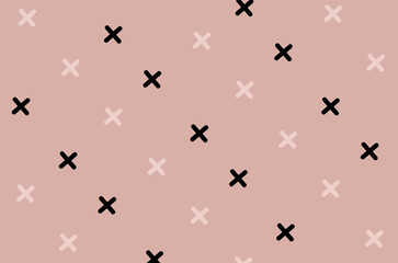 Aufkleber - Pattern of black and pink geometric shapes in retro, memphis 80s 90s style. Crosses shapes on pink background. Vintage abstract background