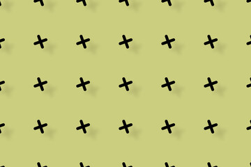 Aufkleber - Pattern of black geometric shapes in retro, memphis 80s 90s style. Crosses shapes. Vintage abstract background
