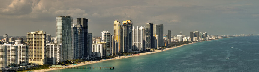 Sticker - Aerial drone panorama Miami Beach Sunny Isles highrise condo buildings on the sand