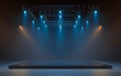 Empty stage with lighting equipment on a stage. Spotlight shines on the stage. 3d rendering