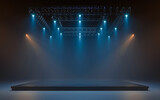 Fototapeta Przestrzenne - Empty stage with lighting equipment on a stage. Spotlight shines on the stage. 3d rendering