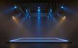 Fototapeta Przestrzenne - Empty stage with lighting equipment on a stage. Spotlight shines on the stage. 3d rendering
