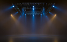Empty Stage With Lighting Equipment On A Stage. Spotlight Shines On The Stage. 3d Rendering