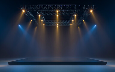 Wall Mural - empty stage with lighting equipment on a stage. spotlight shines on the stage. 3d rendering