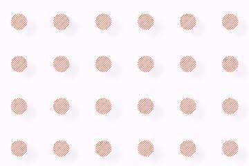 Wall Mural - Pattern of orange geometric shapes in retro, memphis 80s 90s style. Circles shapes of lines on white background with shadows. Vintage abstract background