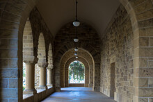 Empty Cloister In Mission-inspired Style At Stanford University, California