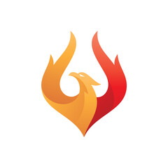 Modern gradient rising phoenix logo design. Firebird, flame fire wing vector icon