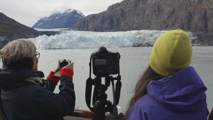 Wall Mural - cruise ship alaska glacier bay tourists and photographer looking at margerie glacier taking pictures