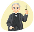 Thomas Edison holding light bulb