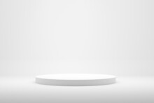 Blank White Podium Platform Or Pedestal With White Background For Product Display.