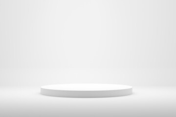 Wall Mural - Blank white podium platform or pedestal with white background for product display.