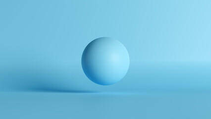 Blue sphere ball levitating over the floor against blue background.