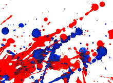 Drops Of Red And Blue Paint On A White Background.