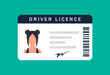 Female driver's license, identity card, personal data. Vector illustration flat design