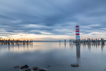 Winterevening at Podersdorf, Neusiedlersee, with famous lighthouse, long exposure, Burgenland, Austria