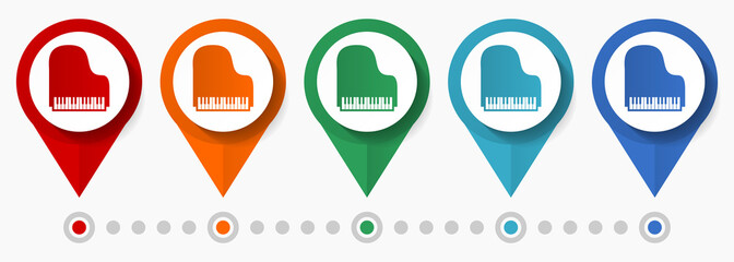 Poster - Music, art concept vector icon set, flat design piano pointers, infographic template