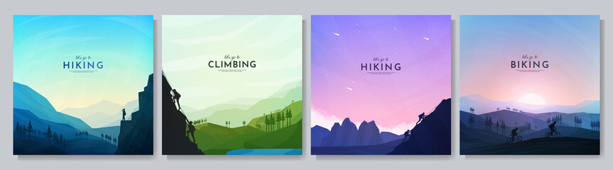 Wall Mural - vector illustration. travel concept of discovering, exploring and observing nature. hikers couple, c