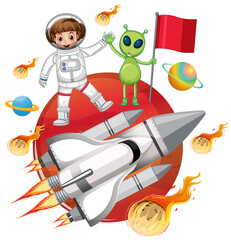 Wall Mural - Isolated astronaut and alien on Mars planet