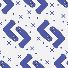 Poster - Blue worms wallpaper. Vector worms cartoon pattern.
