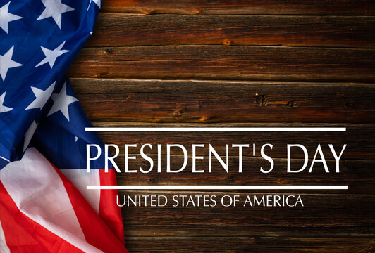 President's Day poster, black background with USA flag close up of wall made of wooden planks