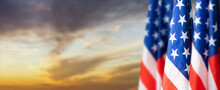 Flag Of America At Sunrise Background