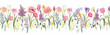 © zenina - Beautiful seamless horizontal floral pattern with watercolor spring flowers. Stock illustration.